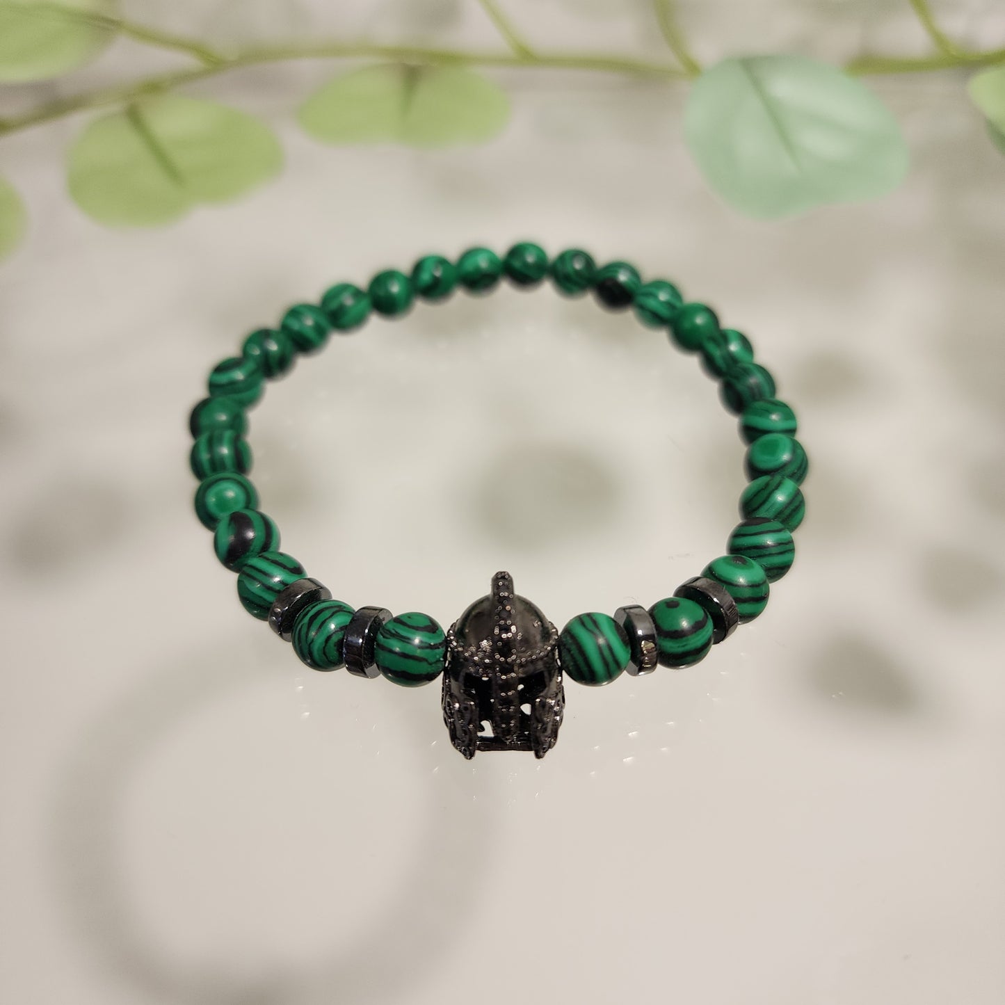 Pulsera Malaquita - Hematita y Casco de Guerrero