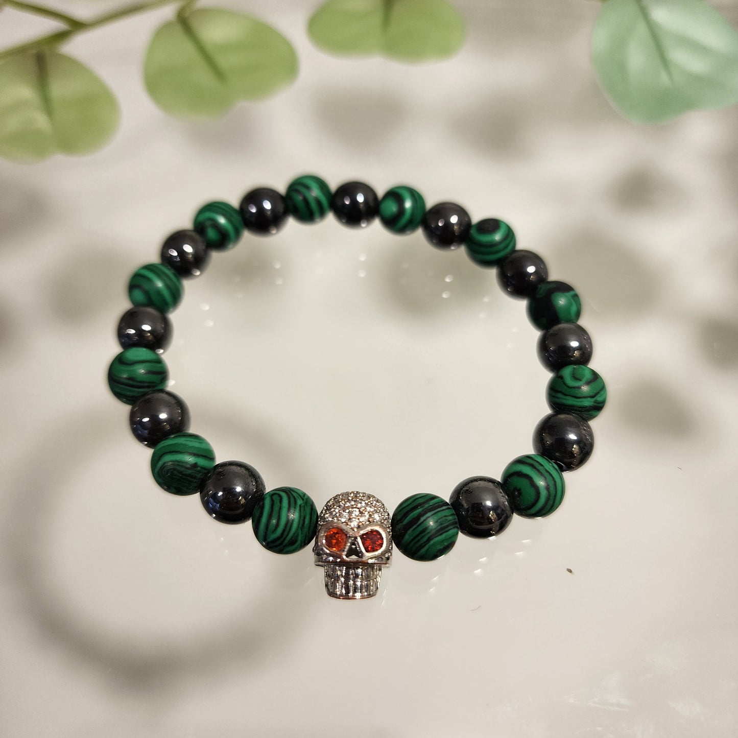 Pulsera Malaquita - Hematita y Craneo