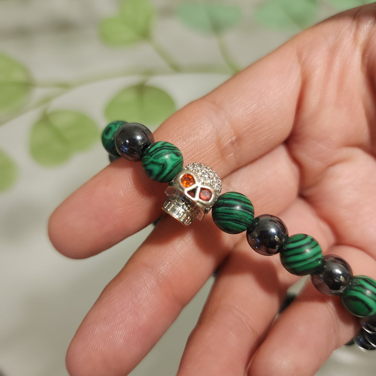 Pulsera Malaquita - Hematita y Craneo
