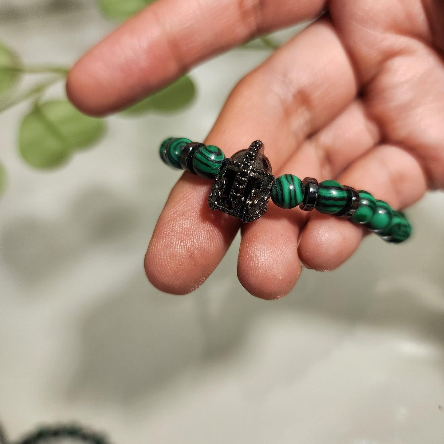 Pulsera Malaquita - Hematita y Casco de Guerrero