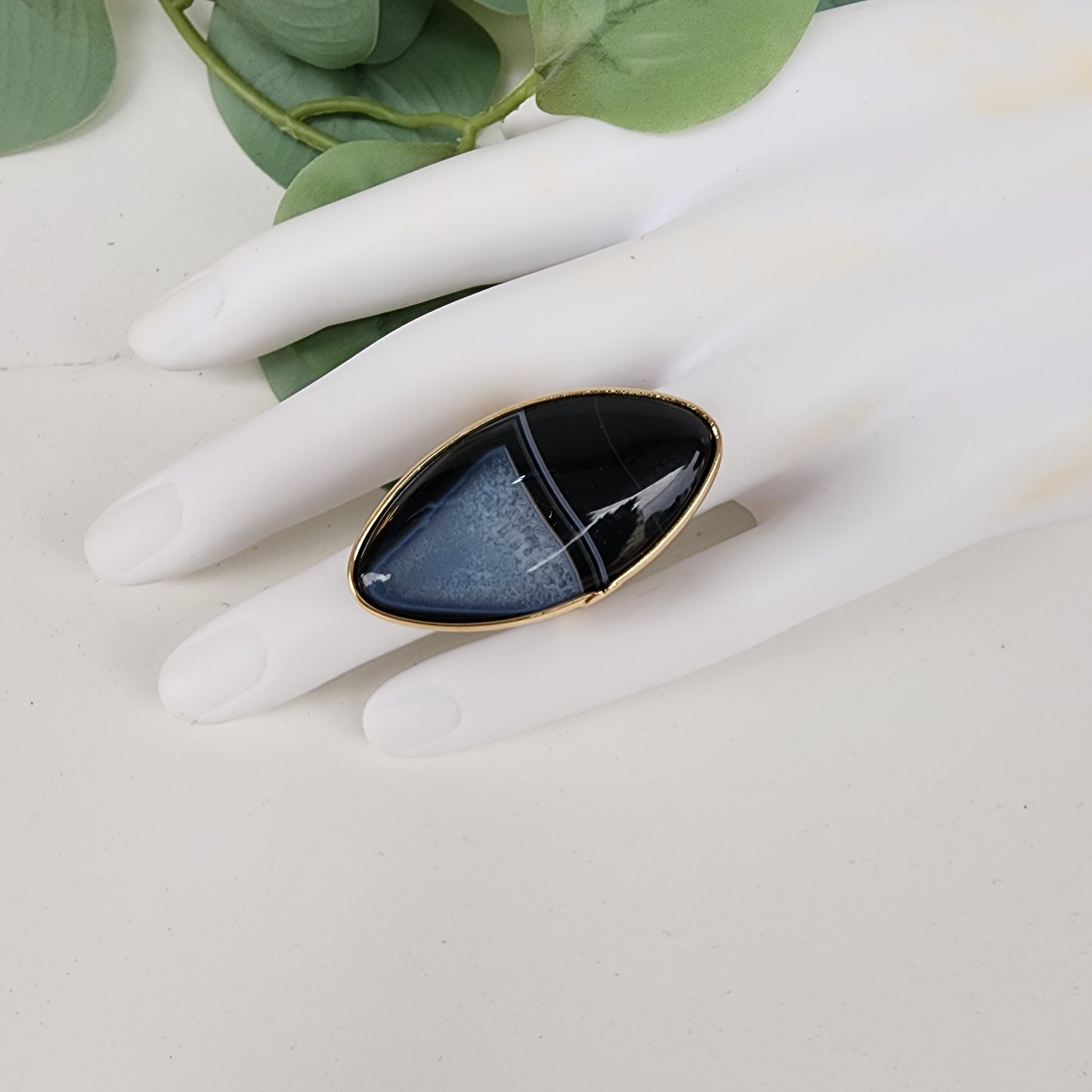 Anillo Cuarzo Negro/Blanco Ajustable