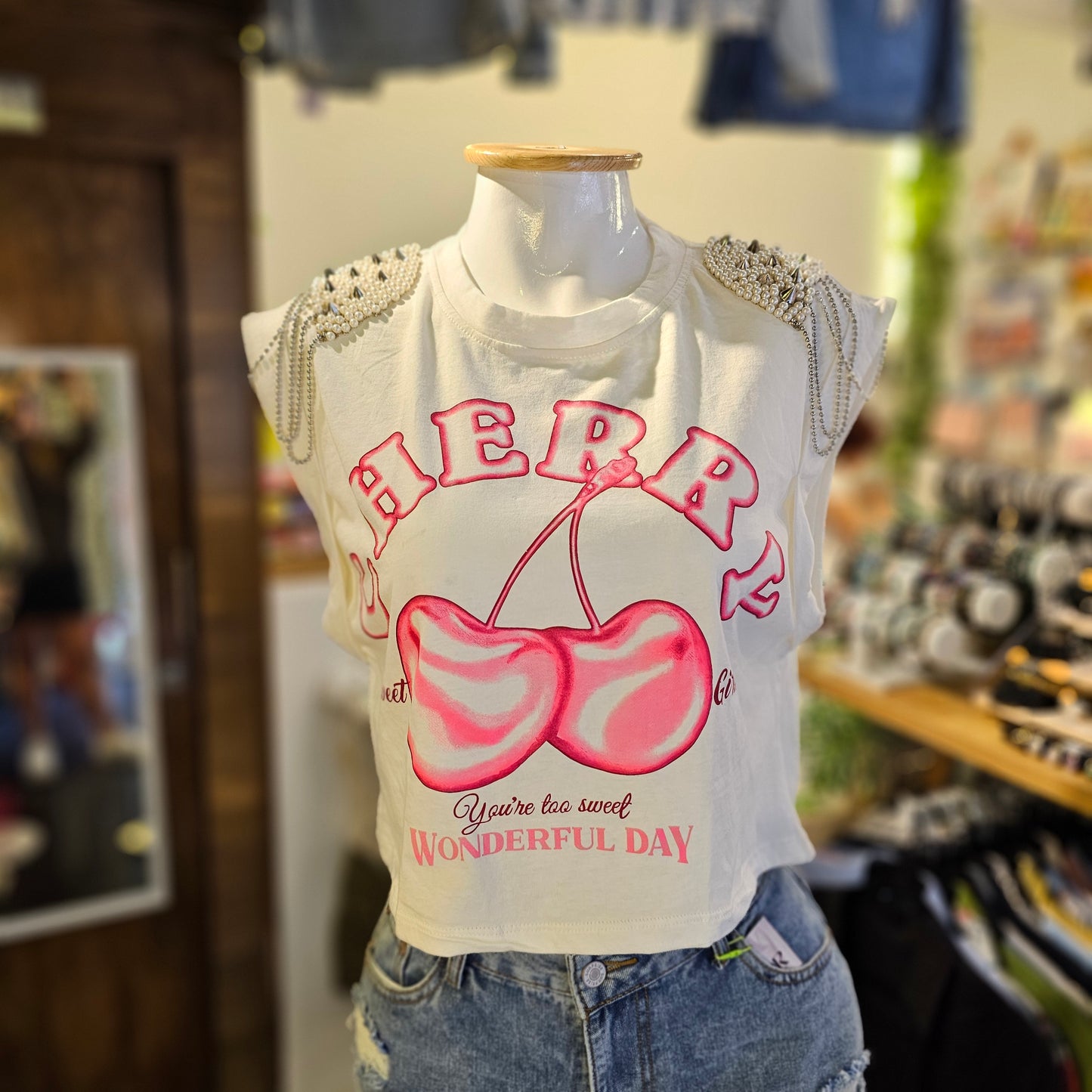 Playera Cherry Con Hombreras - Unitalla