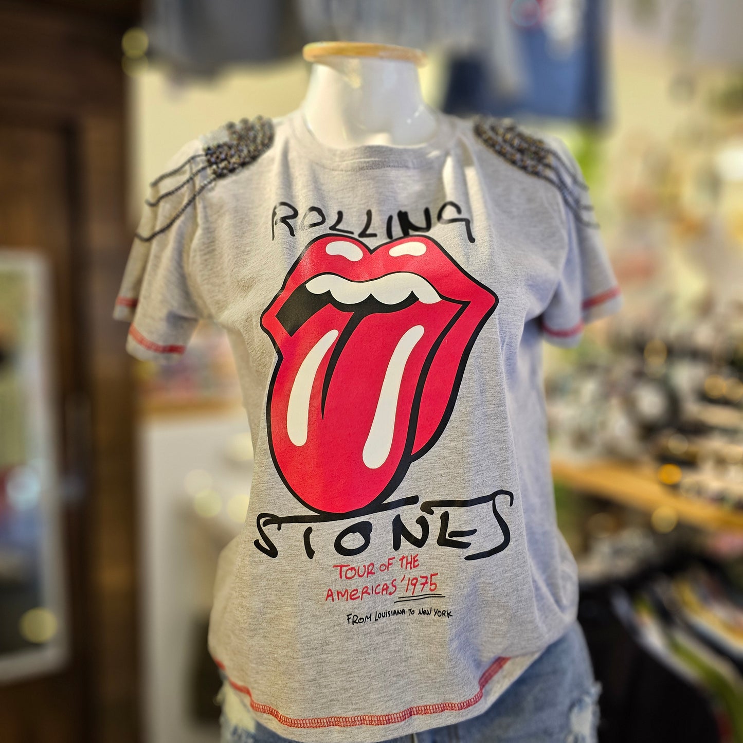 Playera Rolling Stones Gris Con Hombreras - Unitalla