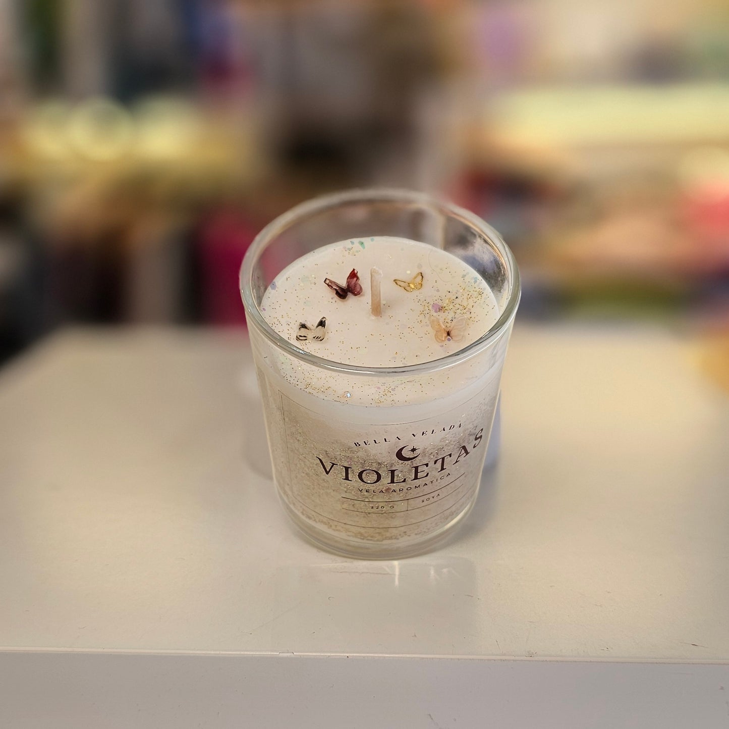 Vela - Mariposas y Brillos Violetas