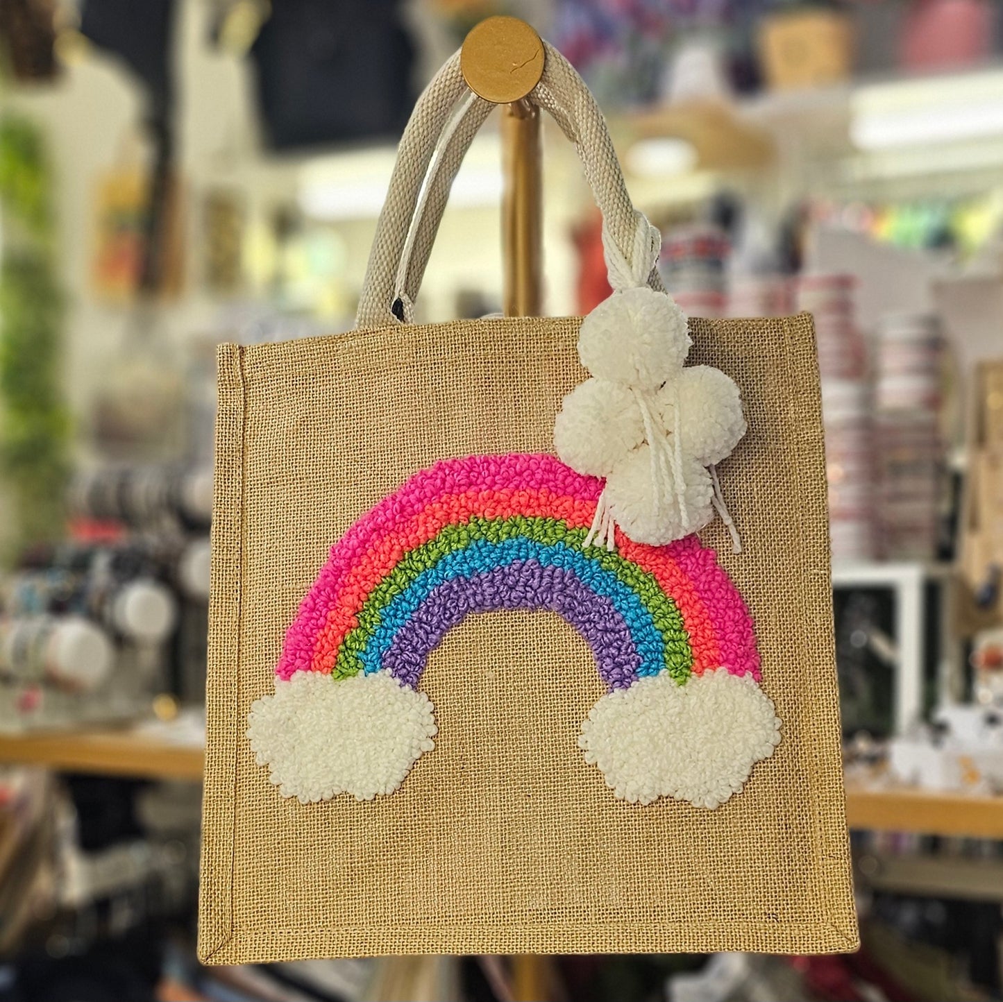 Bolsa De Yute Con Bordado de Arcoiris