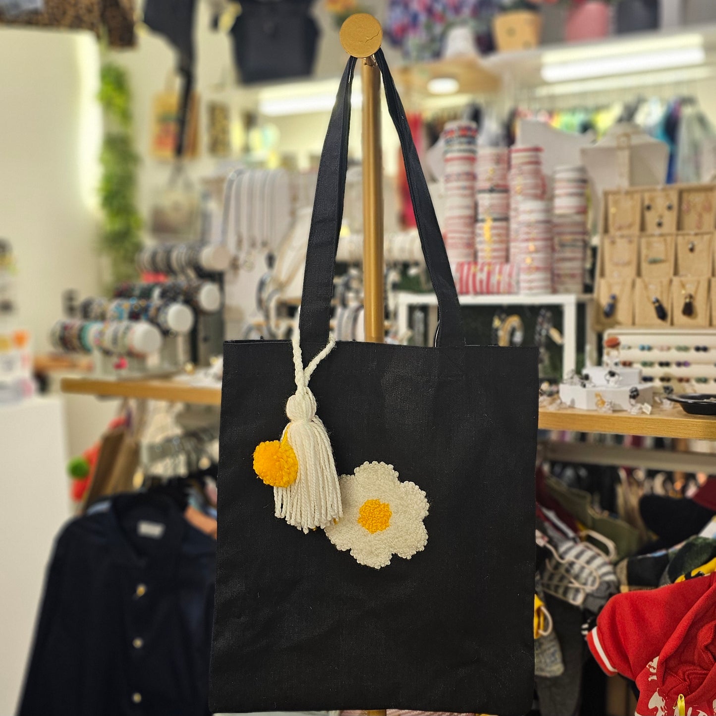 Bolsa De Tela Con Bordado de Margarita