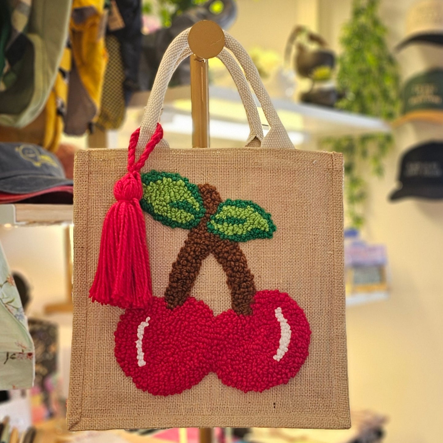 Bolsa De Yute Con Bordado Cerezas