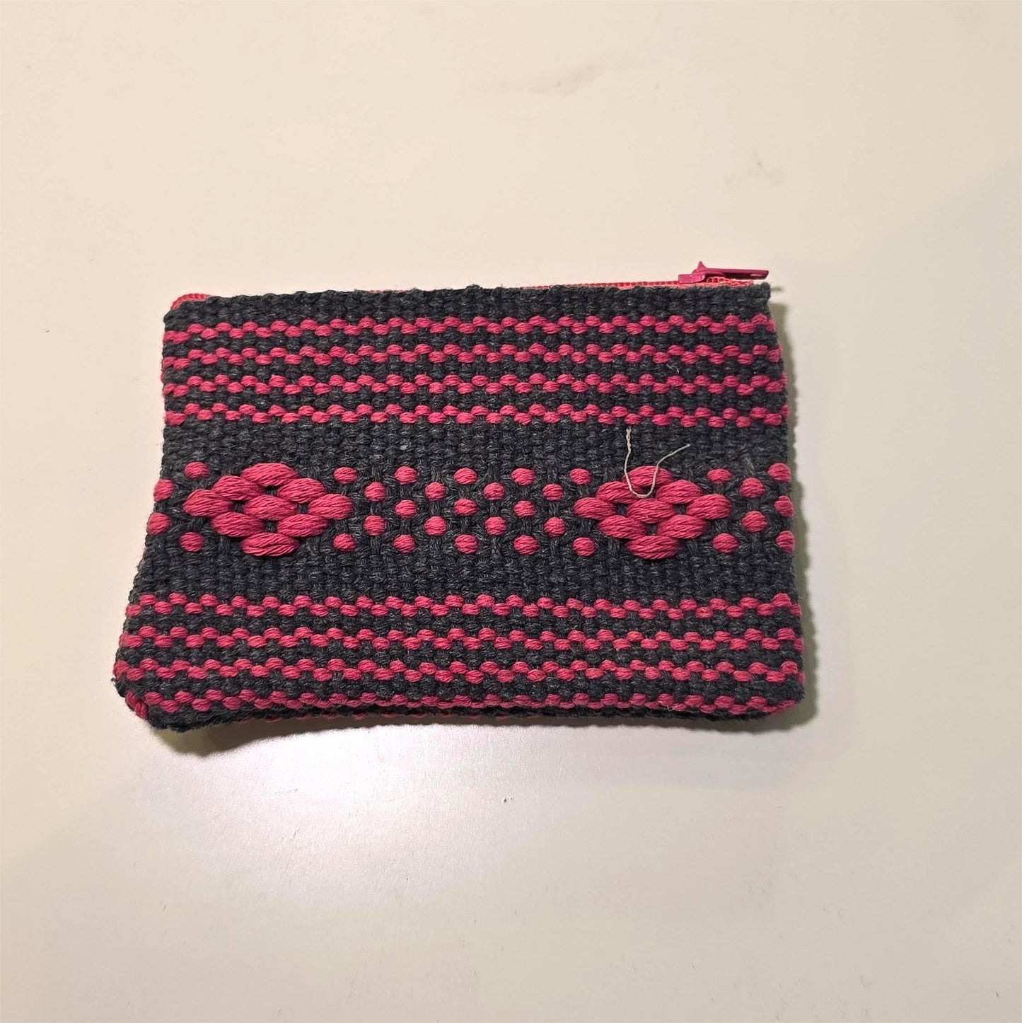 Monedero Artesanal de Oaxaca - Gris con Rosa