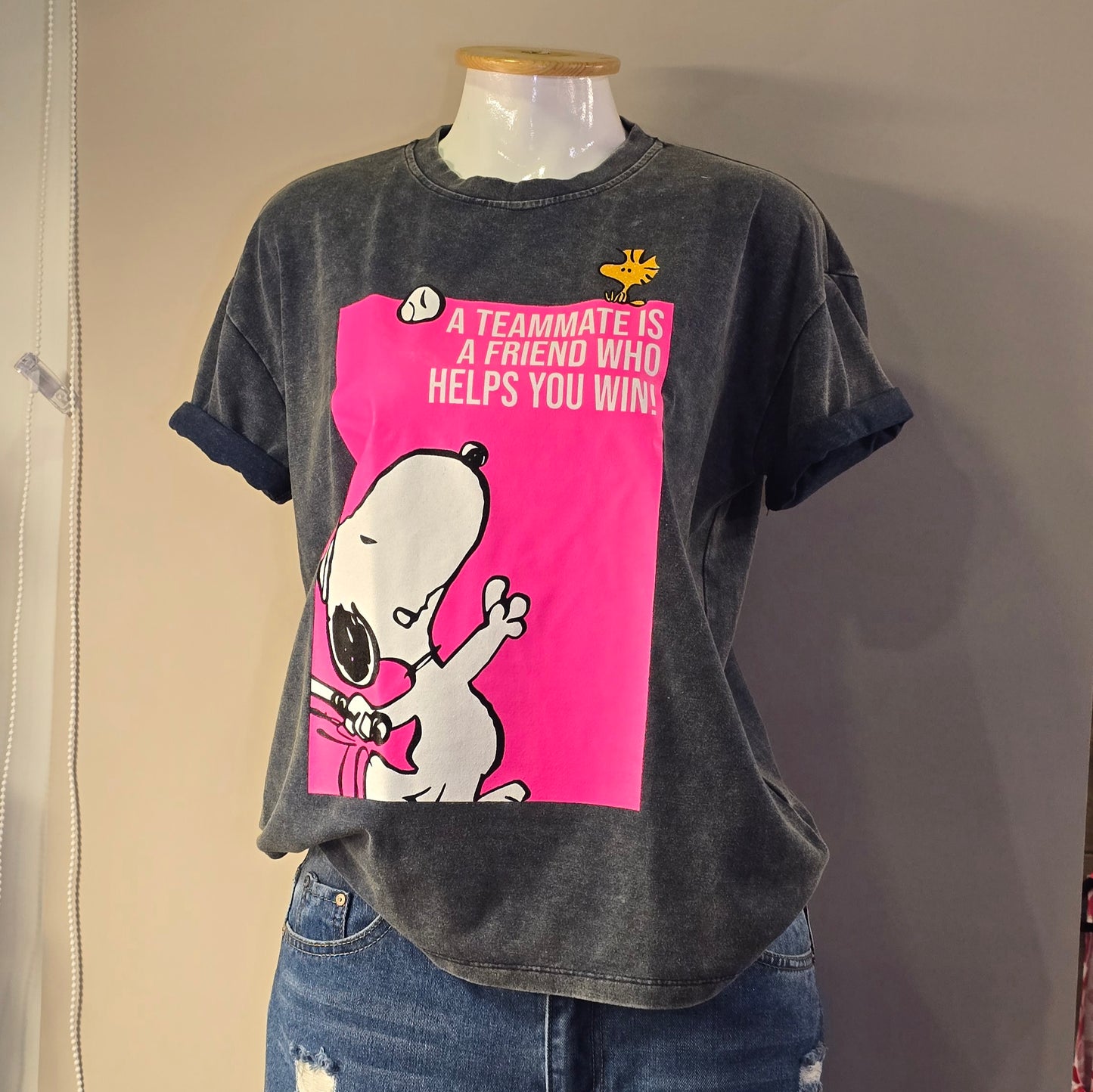 Playera Snoopy Tenista Azul Con Rosa