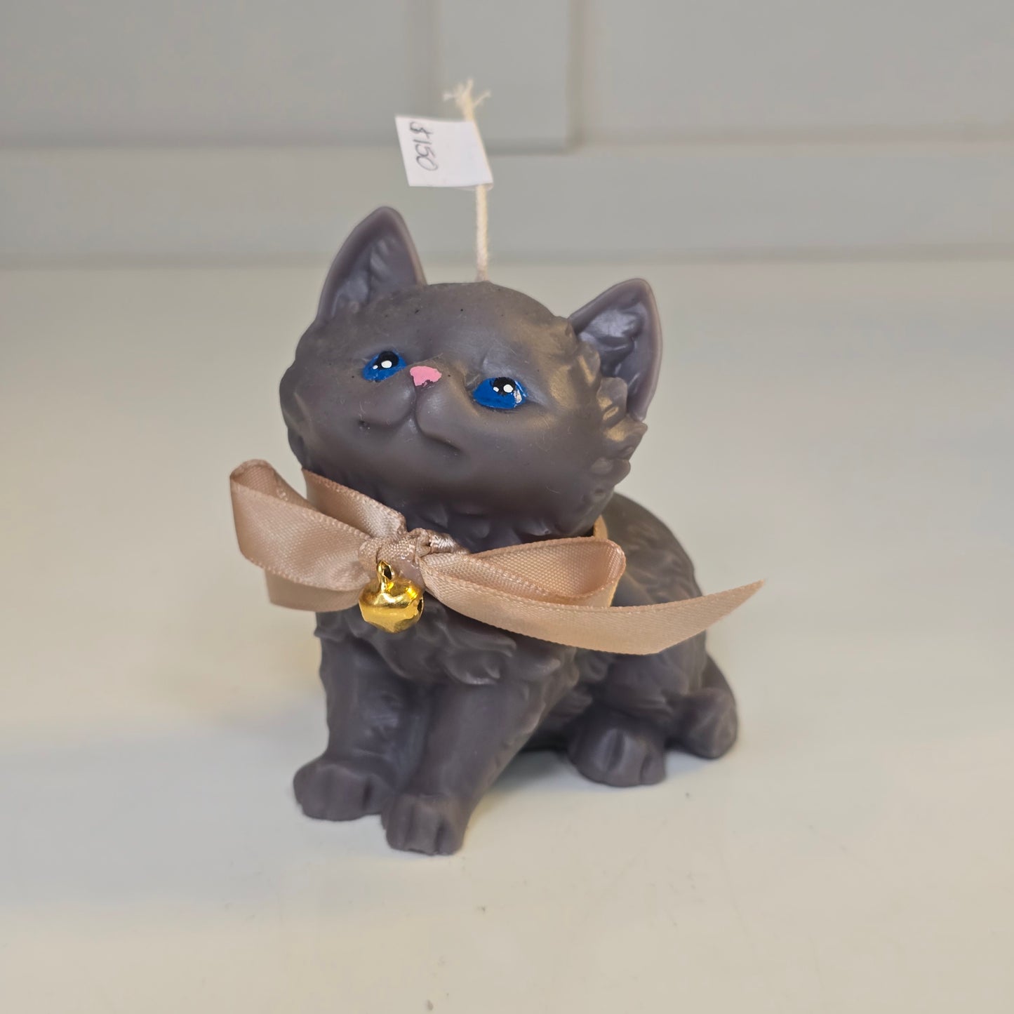 😻🎀 Vela Gatito Gris con Moño