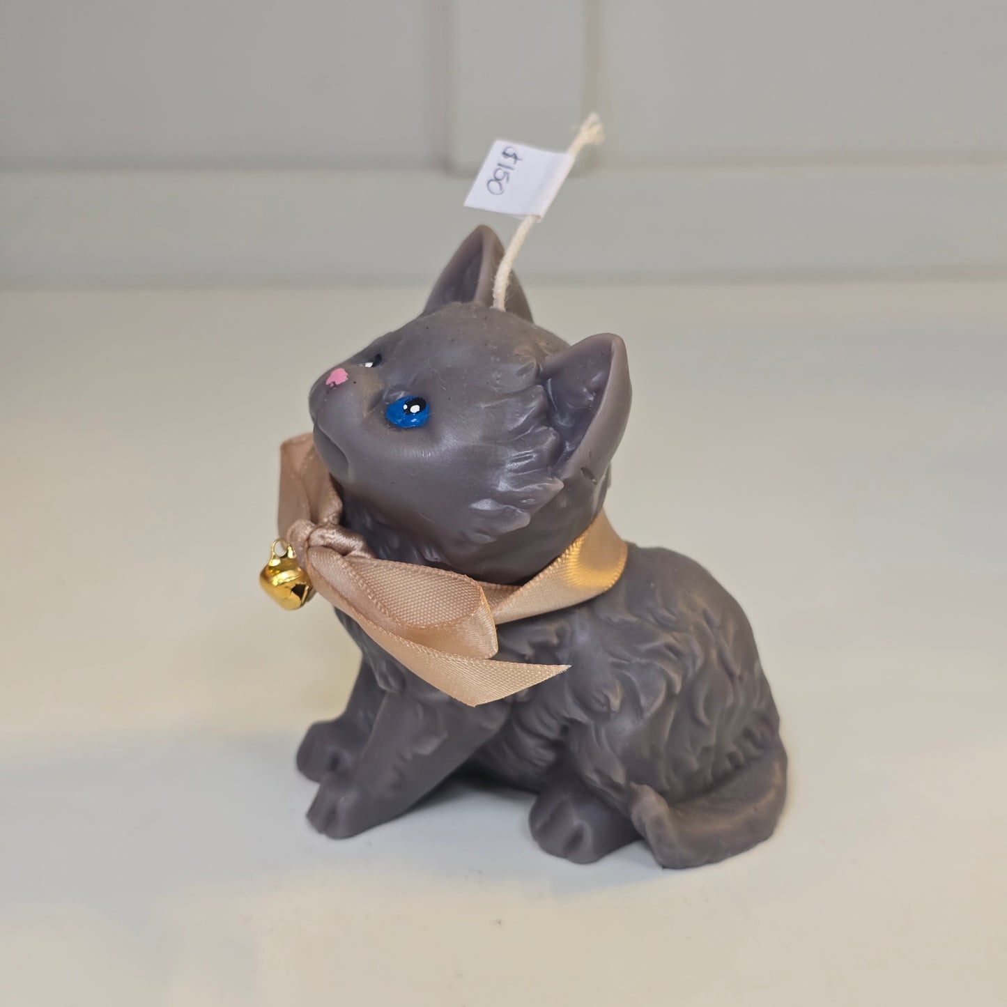 😻🎀 Vela Gatito Gris con Moño