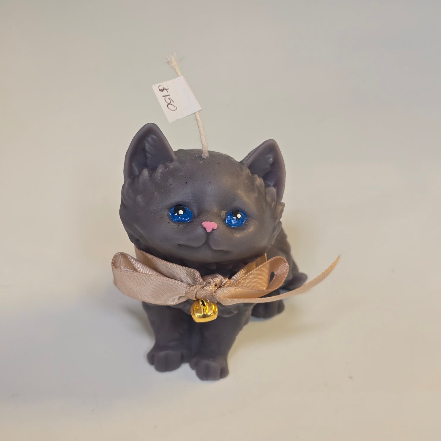 😻🎀 Vela Gatito Gris con Moño