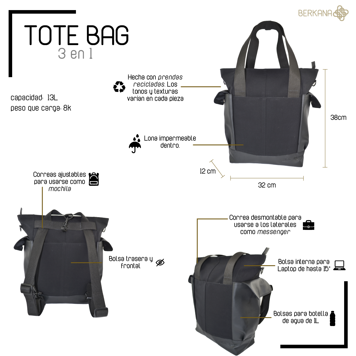 Tote Bag Gris Oscuro
