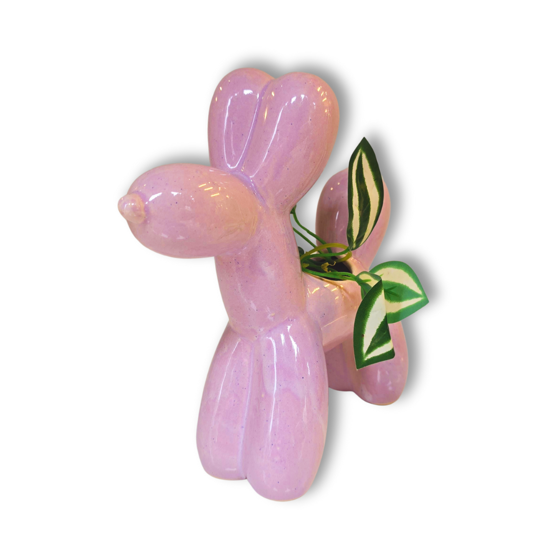 🎈 Maceta Perrito Globo – Lila Pastel