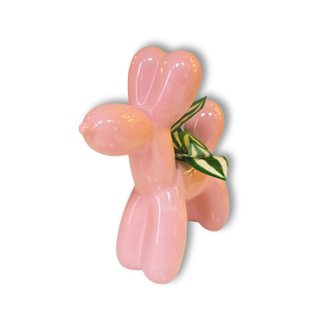 🎈 Maceta Perrito Globo – Rosa Pastel