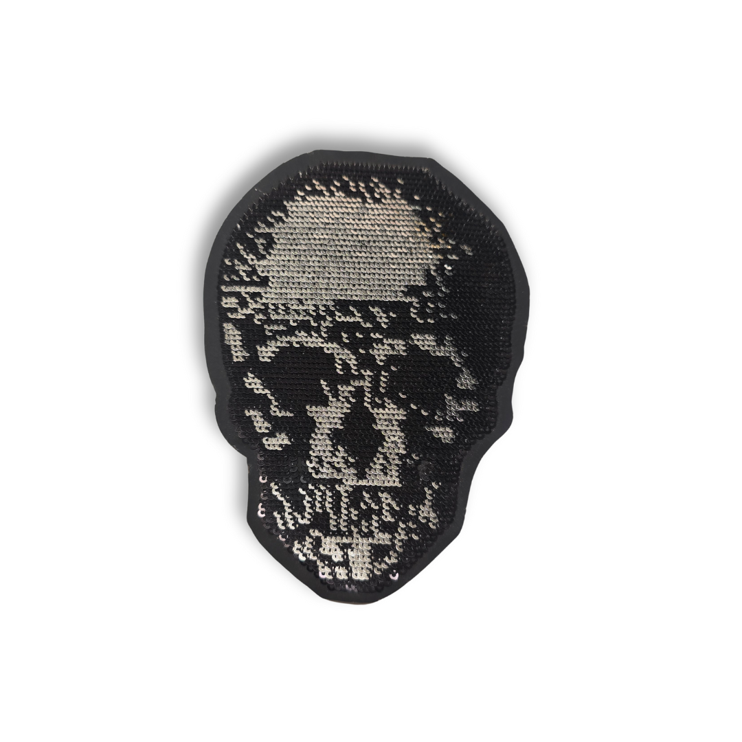 💀 Parche calavera con lentejuelas plateado