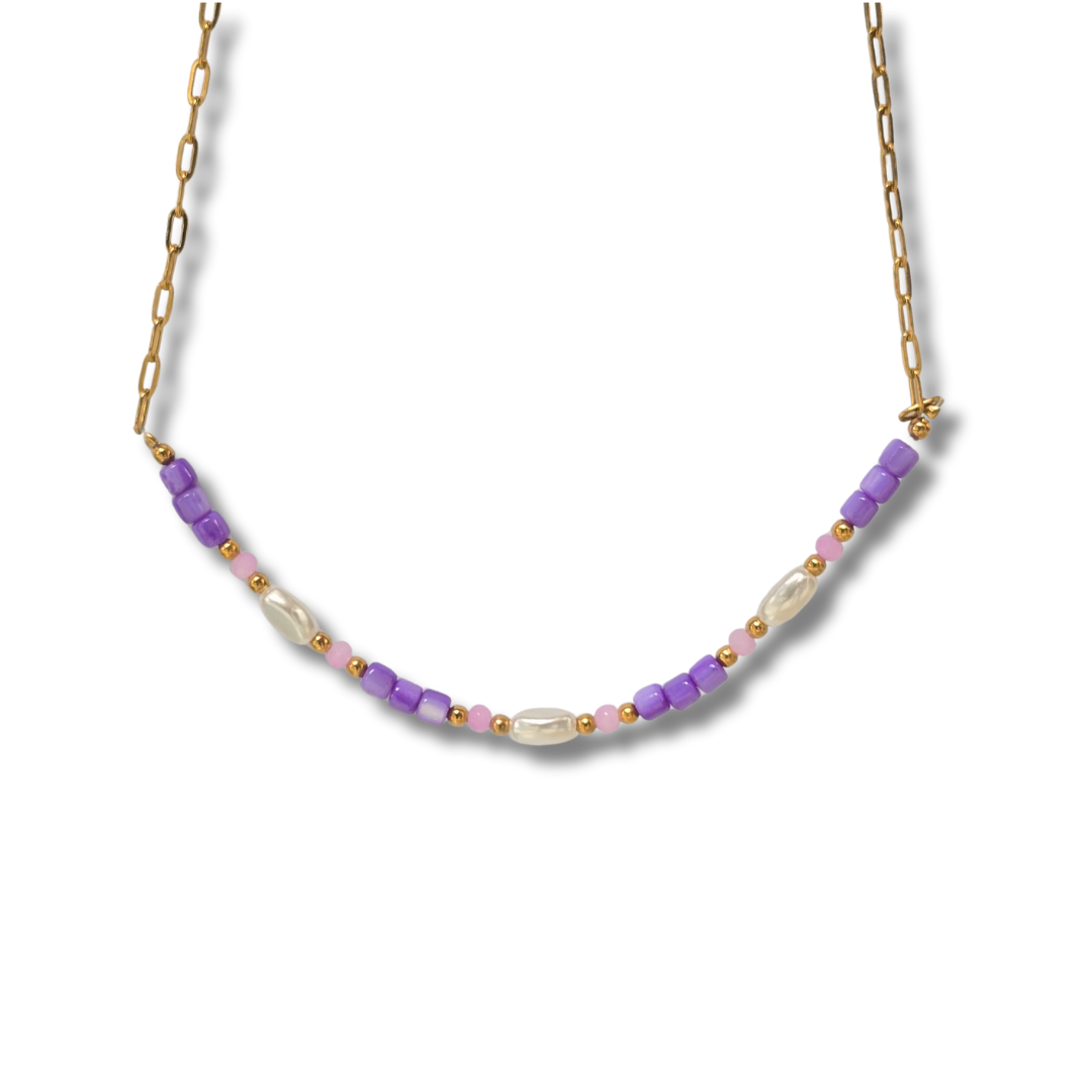 Collar lila con perlas irregulares 💜