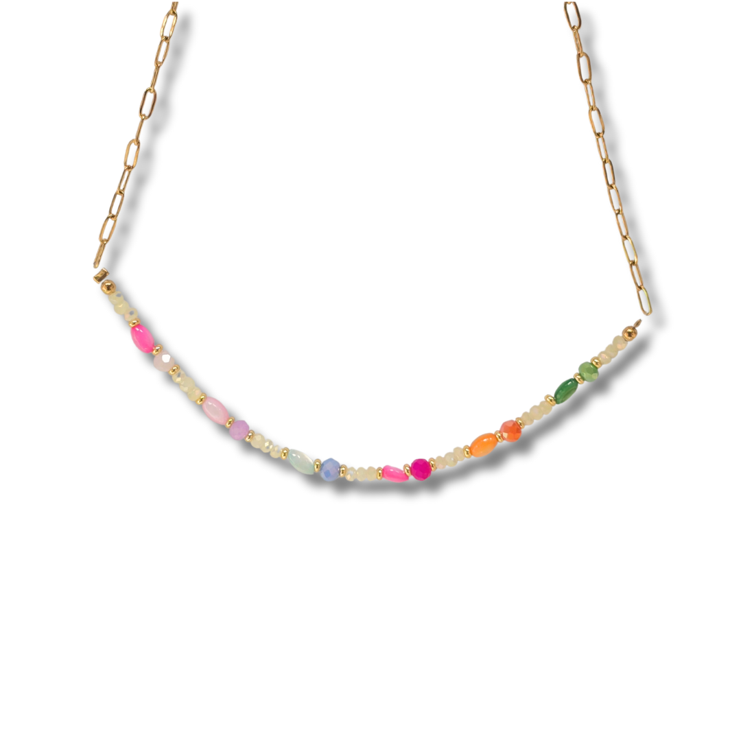 Collar arcoíris suave con cuentas alargadas 🌈