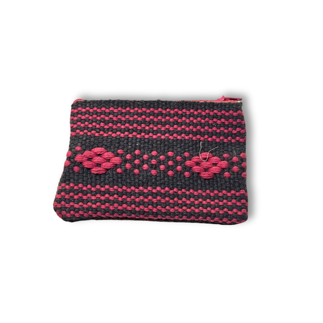 Monedero Artesanal de Oaxaca - Gris con Rosa