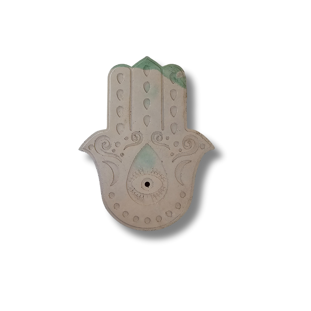 Base para Incienso 🪬 Manita protectora Beige con Verde