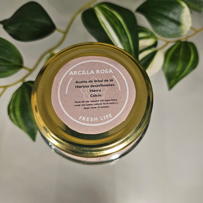 Mascarilla de Arcilla Rosa con Aceite de Árbol de Té, Hierbas Desinflamantes, Hierro y Calcio