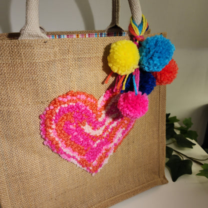 Bolsa De Yute Con Bordado de Corazón