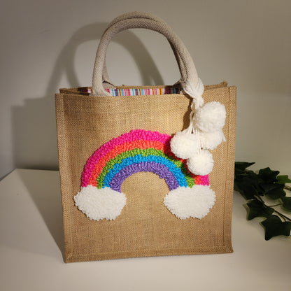 Bolsa De Yute Con Bordado de Arcoiris