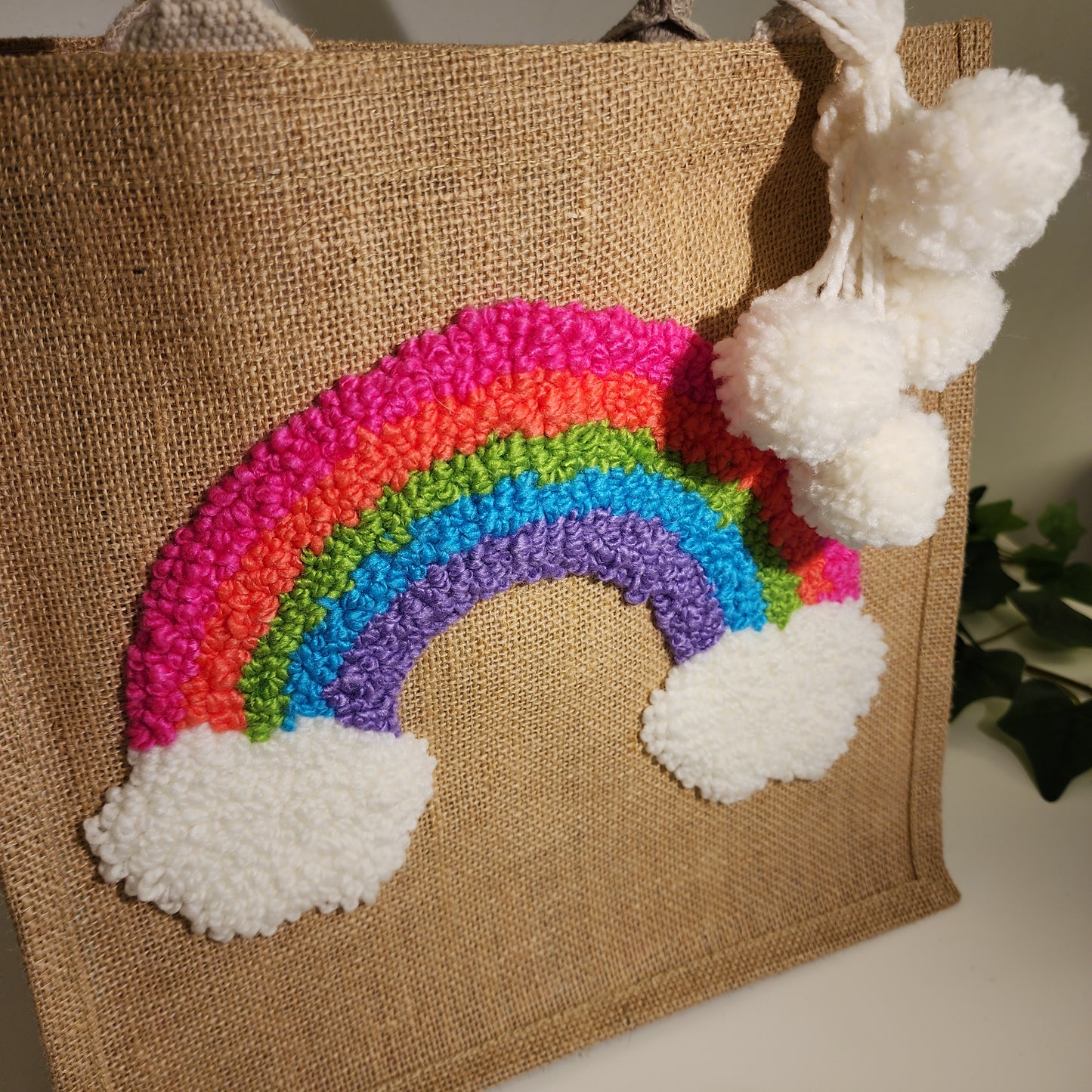 Bolsa De Yute Con Bordado de Arcoiris