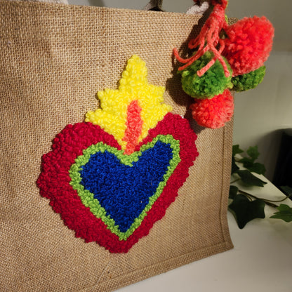 Bolsa De Yute Con Bordado de Sagrado Corazón