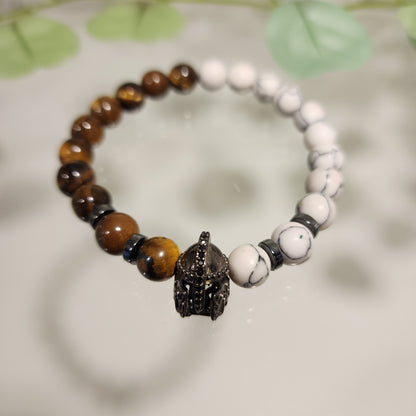 Pulsera Ojo de tigre - Howlita - Hematita y Casco de Guerrero