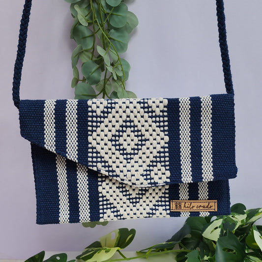 Cross Body Cartera Artesanal de Oaxaca Azul - Blanco