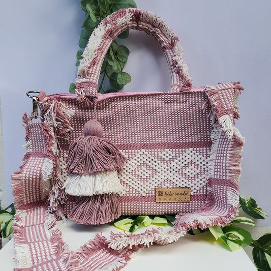 BOLSA DE MANO ARTESANAL DE OAXACA // PALO DE ROSA - BLANCO