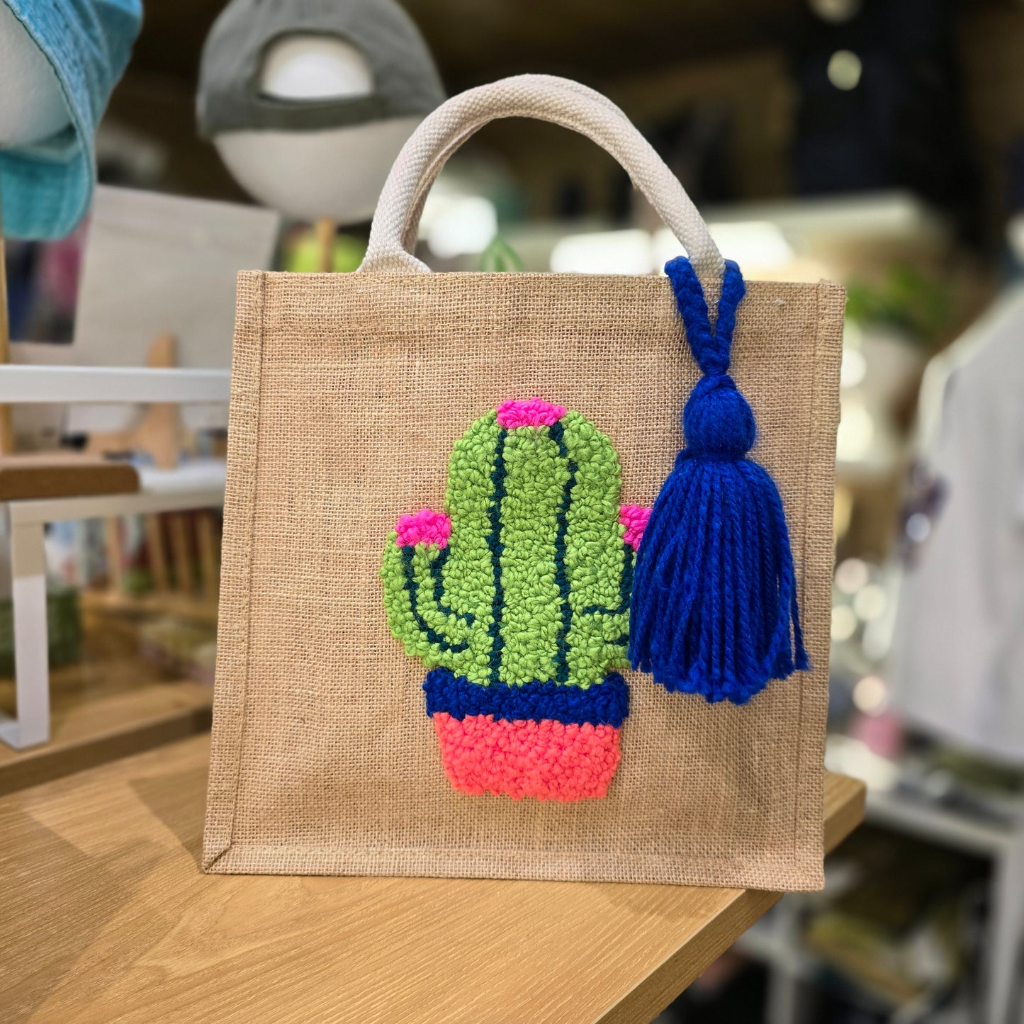 Bolsa De Yute Con Bordado de Cactus