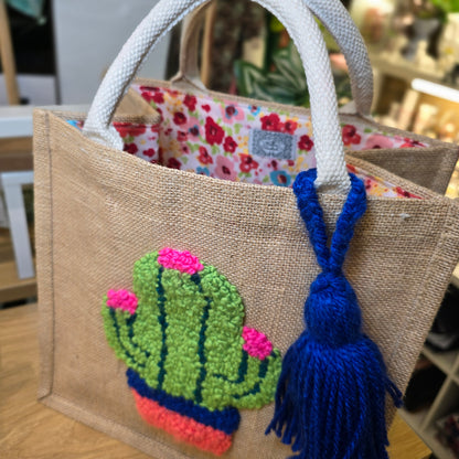 Bolsa De Yute Con Bordado de Cactus