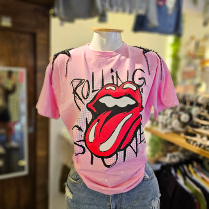 Playera Rolling Stones Rosa Con Hombreras - Unitalla