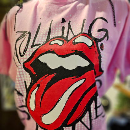 Playera Rolling Stones Rosa Con Hombreras - Unitalla