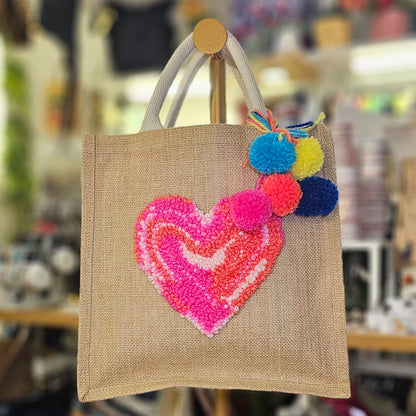 Bolsa De Yute Con Bordado de Corazón
