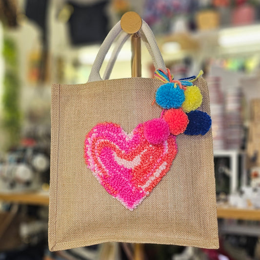 Bolsa De Yute Con Bordado de Corazón