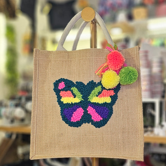 Bolsa De Yute Con Bordado de Mariposa