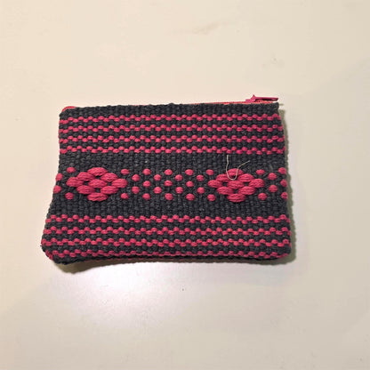 Monedero Artesanal de Oaxaca - Gris con Rosa