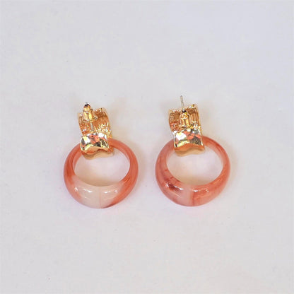 Aretes desmontables dúo – Coral mármol & dorado