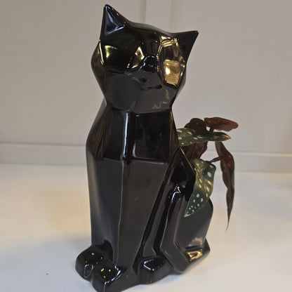 🐱 Maceta Gato Geométrico – Negro Brillante