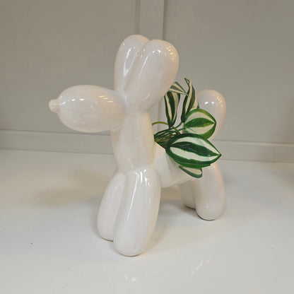 🎈 Maceta Perrito Globo – Blanco Brillante