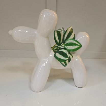🎈 Maceta Perrito Globo – Blanco Brillante