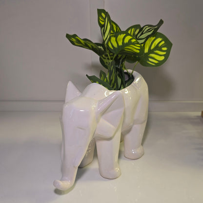 🐘 Maceta Elefante Origami – Blanco Brillante