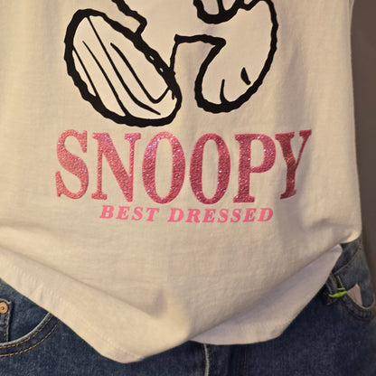 Playera Snoopy Blanca Moño Rosa