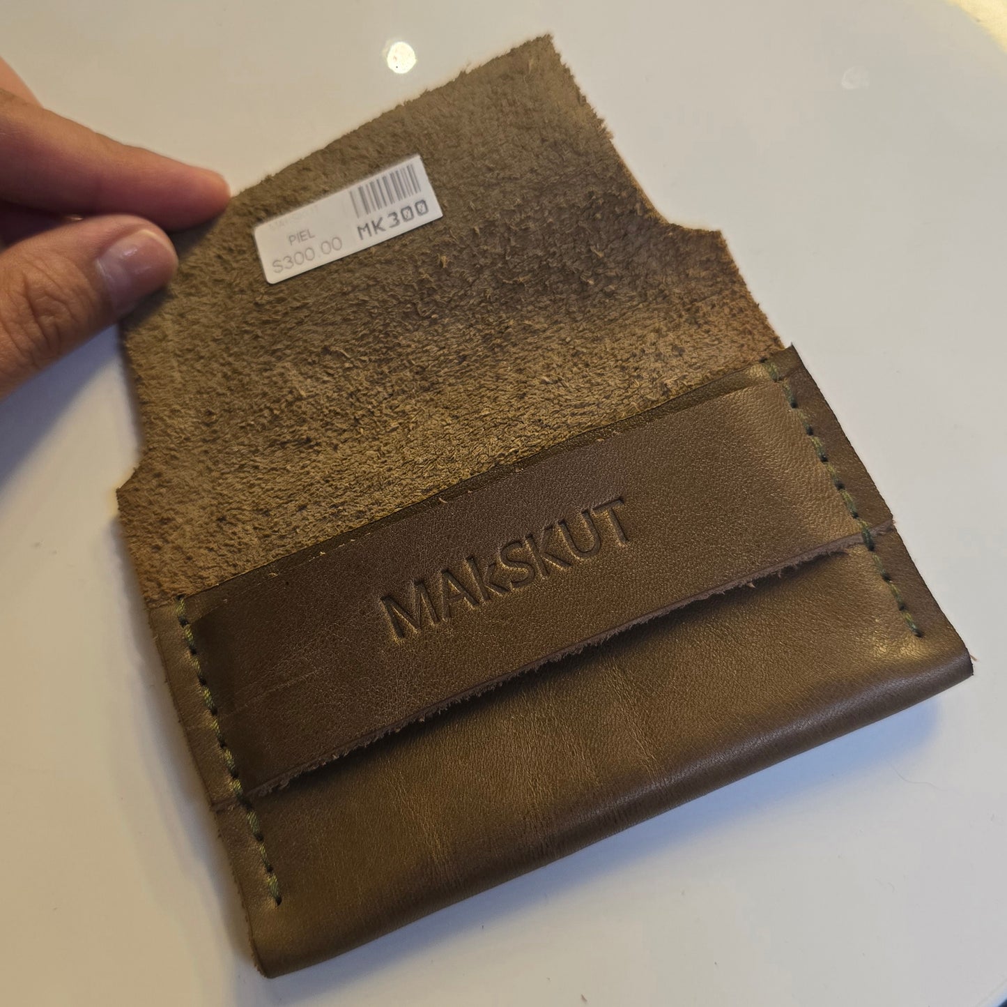 Monedero de piel verde olivo