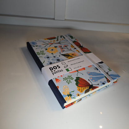 Libreta Pasta Dura de Tela Insectos Fondo Azul