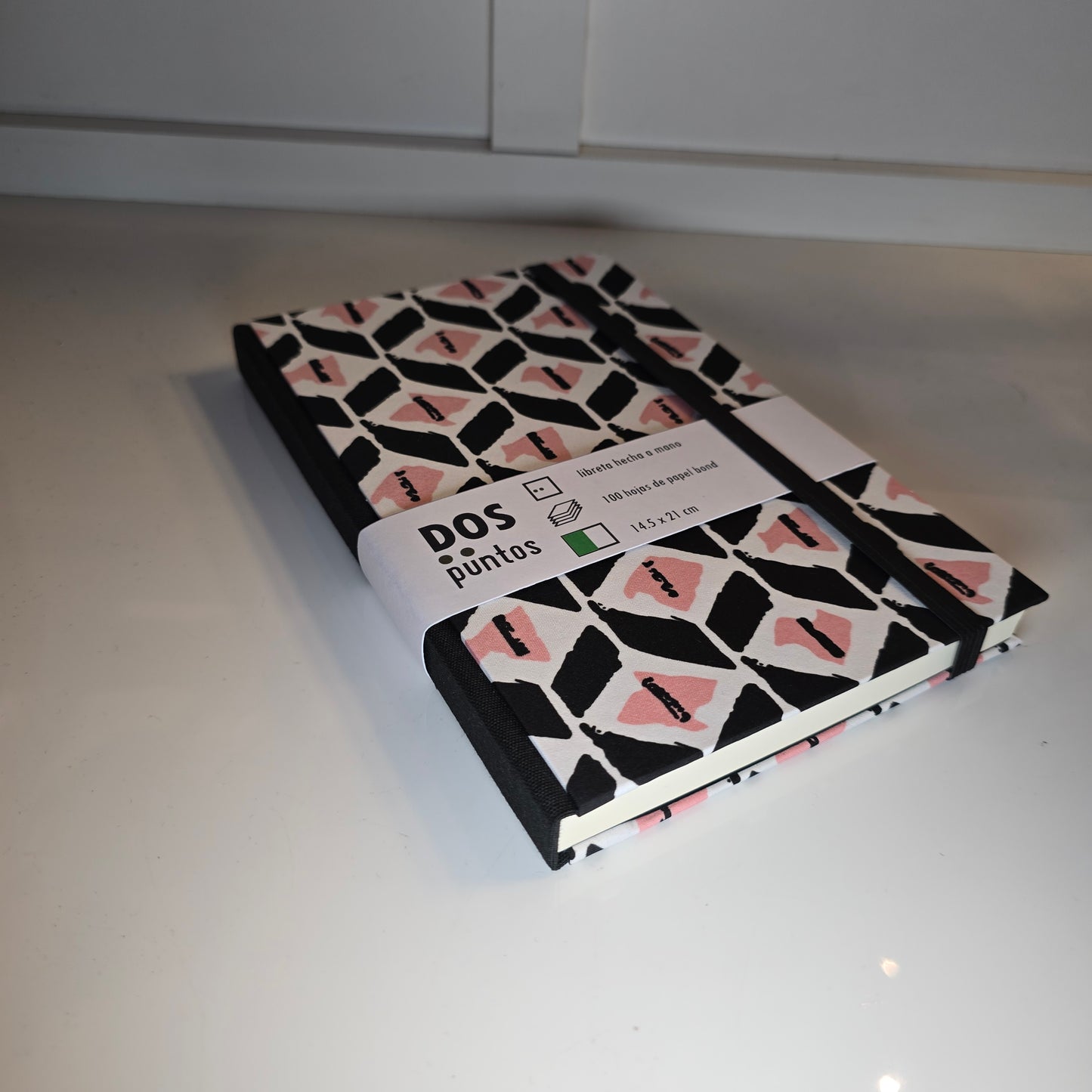 Libreta Pasta Dura de Tela Rombos Rosa Con Negro