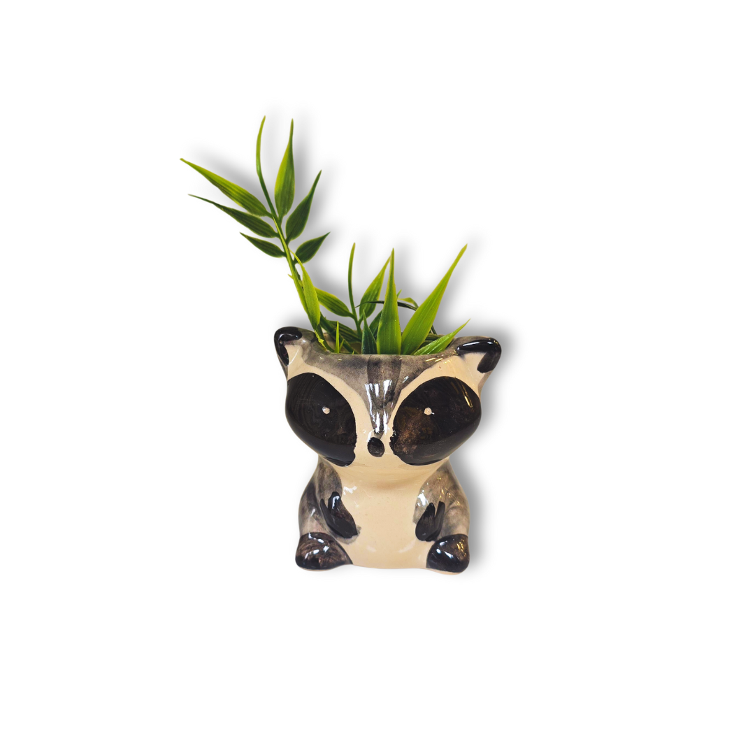 🦝 Maceta Mapache Mini – Esmaltado a Mano